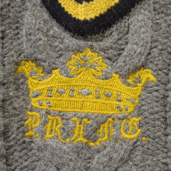 NWT Polo Ralph Lauren Embroidered Crown Cable Knit Cricket Sweater in Gray L - Picture 4 of 8